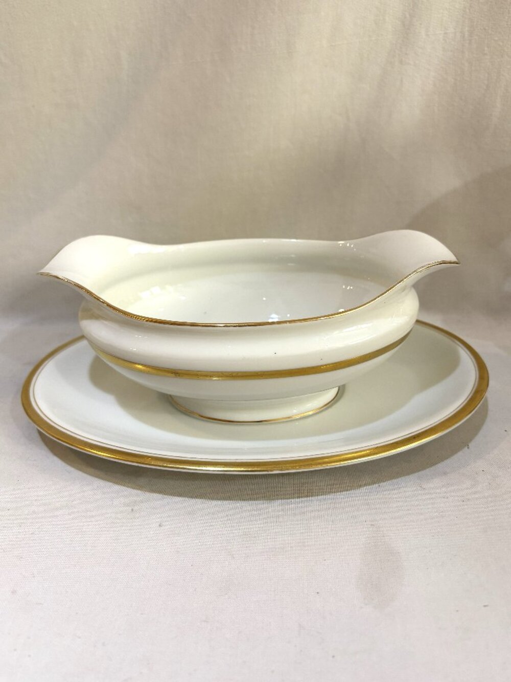 Vintage Noritake Coronet Gravy Boat with Attached Underplate Gold Rim